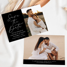 Tarjeta de anuncio de boda con foto en blanco y ne