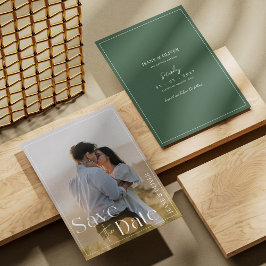 Tarjeta de Anuncio de Boda con Foto en Verde Salvi