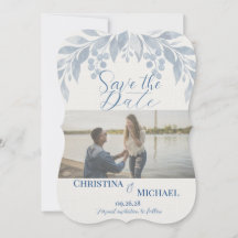 Tarjeta de anuncio de boda con foto floral en acua