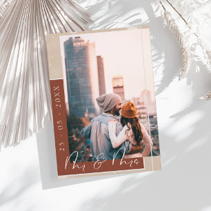 Tarjeta de anuncio de boda con foto y escritura en