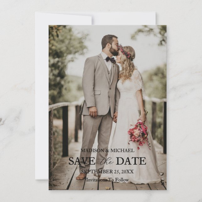Tarjeta de Anuncio de Boda con Foto y Letra Modern (Anverso)