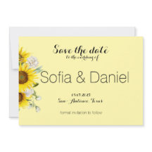 Tarjeta de anuncio de boda con girasol y rosa
