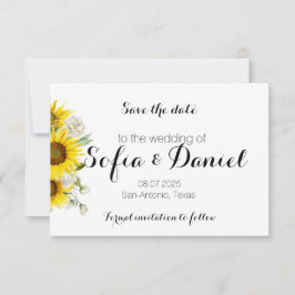 Tarjeta de anuncio de boda con girasol y rosa