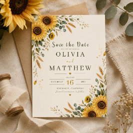 Tarjeta de Anuncio de Boda con Girasoles Campestre
