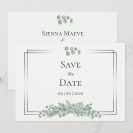Tarjeta de Anuncio de Boda con Marco de Plata y Eu