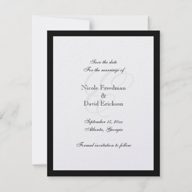 Tarjeta de anuncio de boda con monograma de borde  (Anverso)