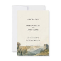 Tarjeta de anuncio de boda con paisaje de castillo