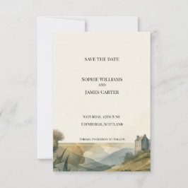 Tarjeta de anuncio de boda con paisaje de castillo