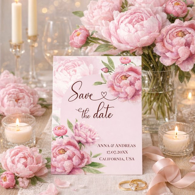 Tarjeta de Anuncio de Boda con Peonía Rosa Rubor (Pink Peony Save the Date Wedding Invitation)