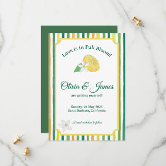 Tarjeta de anuncio de boda con tema de limón cítri
