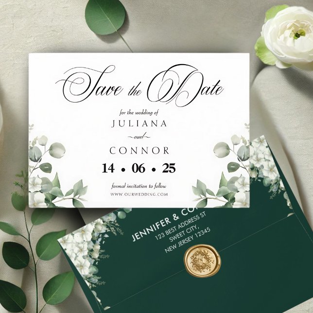 Tarjeta de anuncio de boda con vegetación moderna  (Subido por el creador)