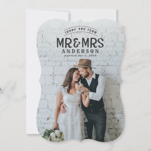 Tarjeta de anuncio de boda de agradecimiento con f (Anverso)