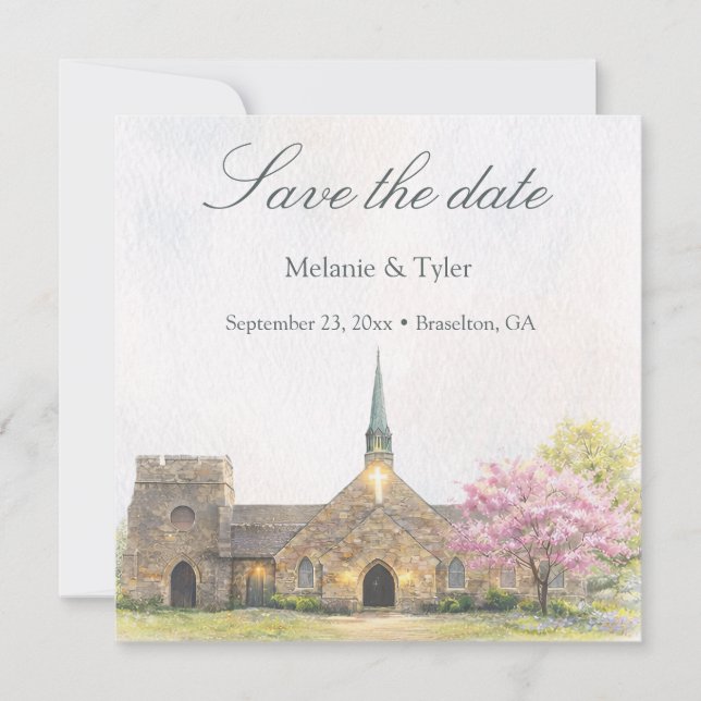 Tarjeta de anuncio de boda de capilla de piedra co (Anverso)