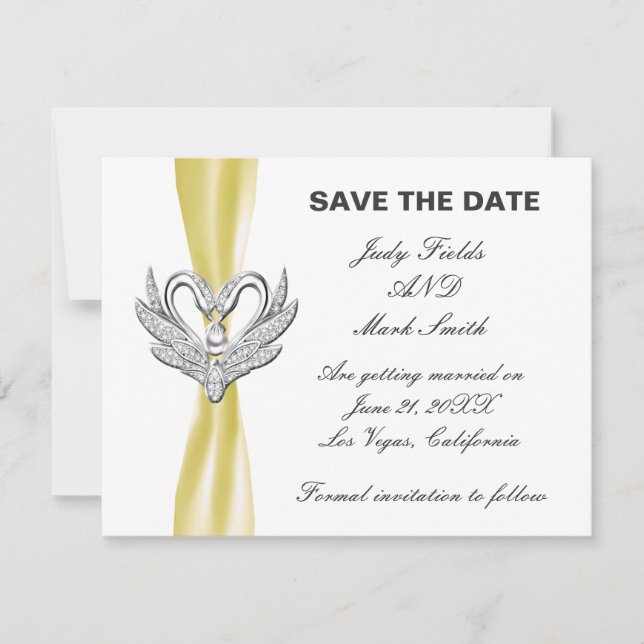 Tarjeta de Anuncio de Boda de Cisnes de Plata con  (Anverso)