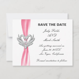 Tarjeta de anuncio de boda de cisnes de plata con