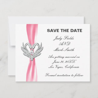 Tarjeta de anuncio de boda de cisnes de plata con