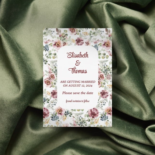 Tarjeta de anuncio de boda de diseño floral románt (Subido por el creador)