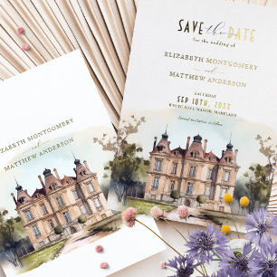 Tarjeta de anuncio de boda de estilo Manor inglés