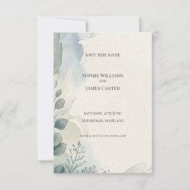 Tarjeta de Anuncio de Boda de Eucalipto Gris Azul