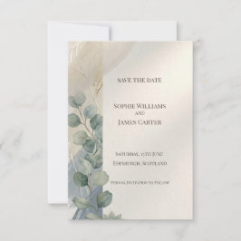 Tarjeta de Anuncio de Boda de Eucalipto Gris Azul