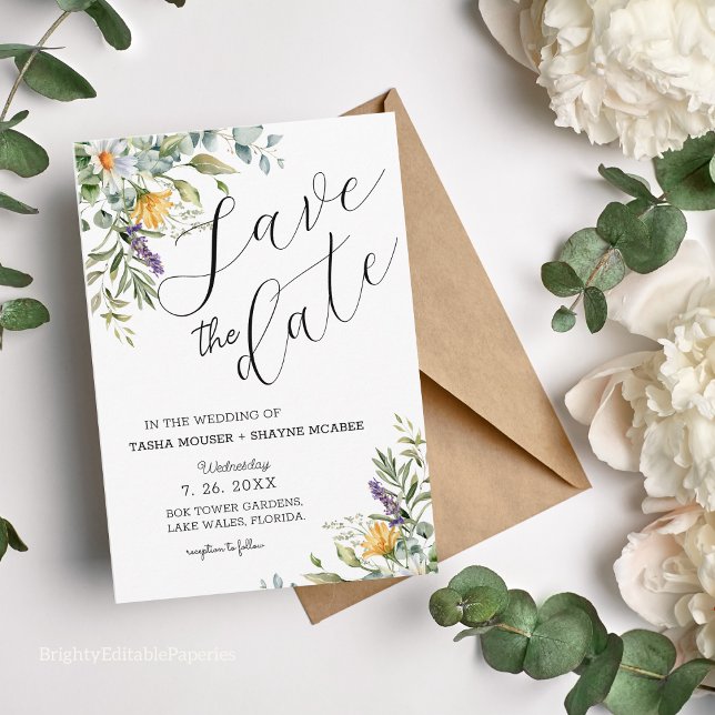 Tarjeta de Anuncio de Boda de Flores Silvestres (Announce your wedding or special event in style with our unique watercolor design.)