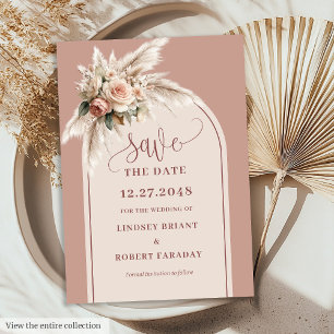 Tarjeta de Anuncio de Boda de Hierba de Pampas Ros