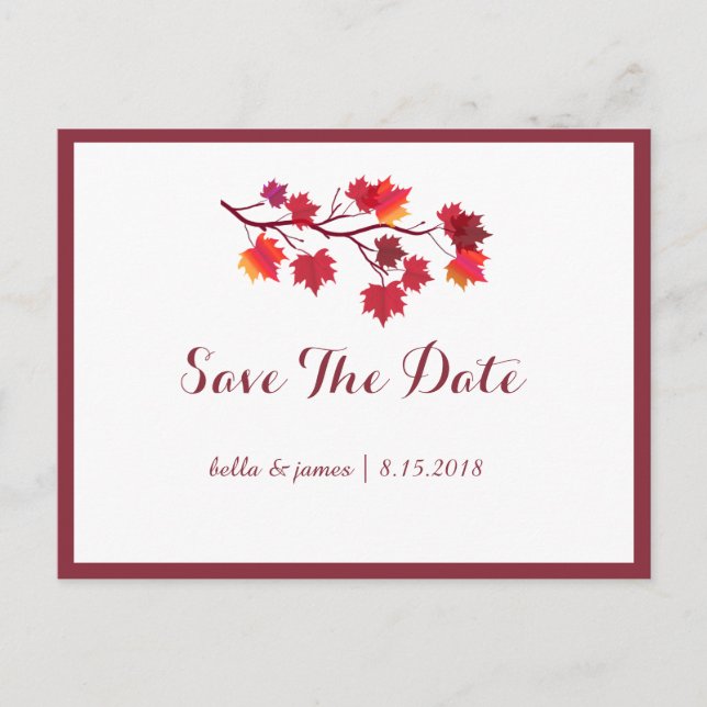 Tarjeta de anuncio de boda de hojas de otoño de co (Anverso)