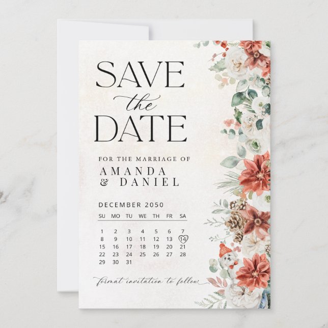 Tarjeta de Anuncio de Boda de Invierno (Anverso)