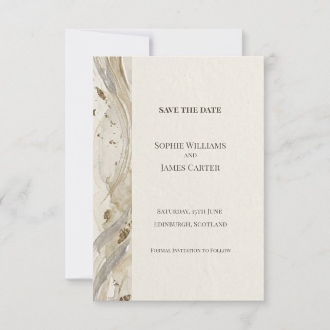 Tarjeta de anuncio de boda de mármol neutro (Anverso)