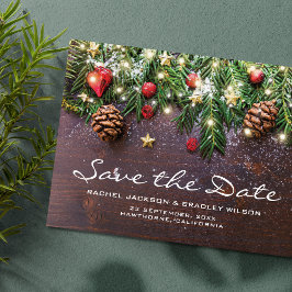 Tarjeta de anuncio de boda de Navidad rústica