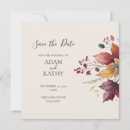 Tarjeta de Anuncio de Boda de Otoño con Hoja de Ar