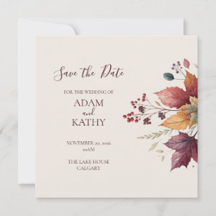 Tarjeta de Anuncio de Boda de Otoño con Hoja de Ar