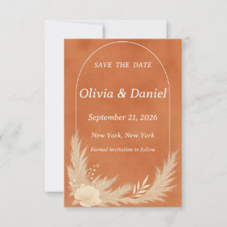Tarjeta de anuncio de boda de terracota