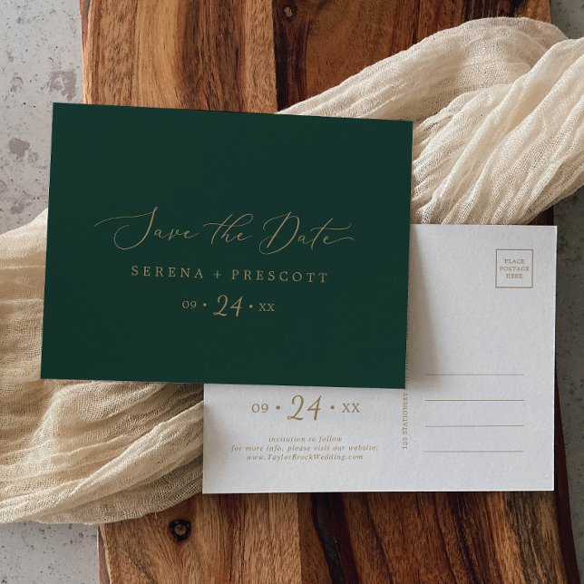 Tarjeta de anuncio de boda delicada en dorado y ve (Subido por el creador)