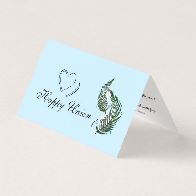 Tarjeta de anuncio de boda doblada con helecho Nue (Anverso)