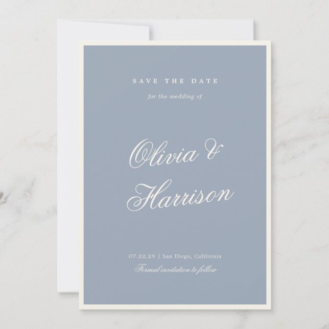 Tarjeta de Anuncio de Boda Elegante Algo Azul (Anverso)