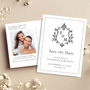 Tarjeta de anuncio de boda elegante con foto y mon