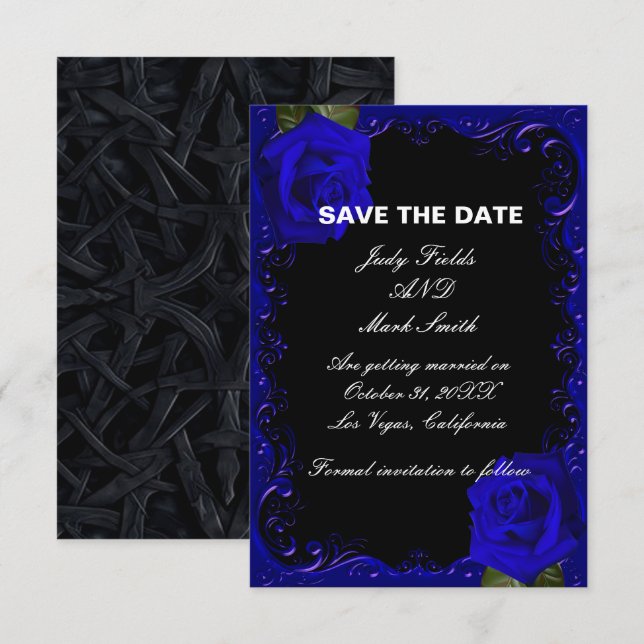 Tarjeta de Anuncio de Boda Elegante de Rosas Azule (Anverso / Reverso)