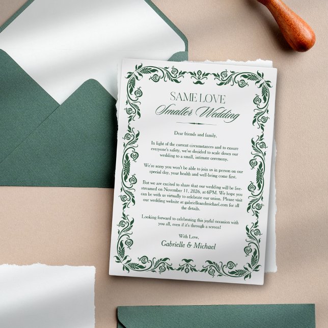 Tarjeta de Anuncio de Boda Elegante Verde Reducida (Subido por el creador)