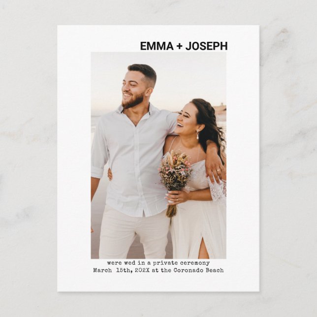Tarjeta de anuncio de boda elopada con foto chic m (Anverso)
