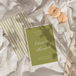 Tarjeta de anuncio de boda en caligrafía verde oli