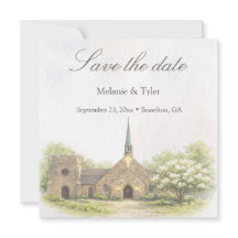 Tarjeta de anuncio de boda en capilla de piedra co