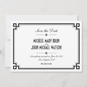 Tarjeta de anuncio de boda en marco retro blanco e
