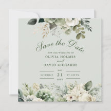 Tarjeta de anuncio de boda en verde salvia suave