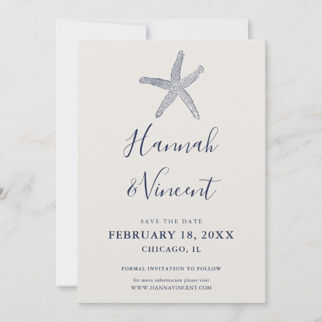 Tarjeta de Anuncio de Boda Estrella de Mar Armada  (Anverso)