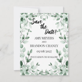 Tarjeta de anuncio de boda Eucalyptus Greenery Two