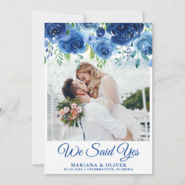 Tarjeta de Anuncio de Boda Floral Azul Marino