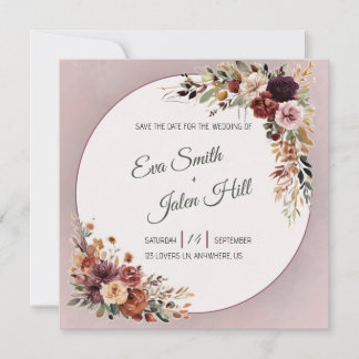 Tarjeta de anuncio de boda floral cuadrada de otoñ