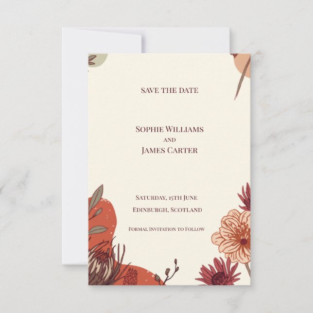Tarjeta de Anuncio de Boda Floral de Otoño | Rústi (Anverso)