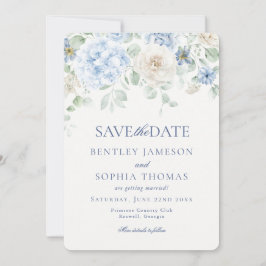 Tarjeta de Anuncio de Boda Floral Hydrangea Azul